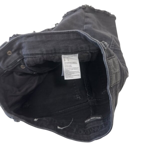 American Eagle Black Denim Mid Rise Distressed Shorts Women SZ 2 Button Fly - Picture 10 of 12